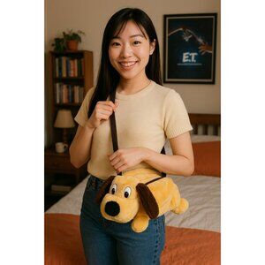 Vintage 1986 Astra Trading Plush Dog Bag Purse Tote Stuffed Animal Novelty Toy